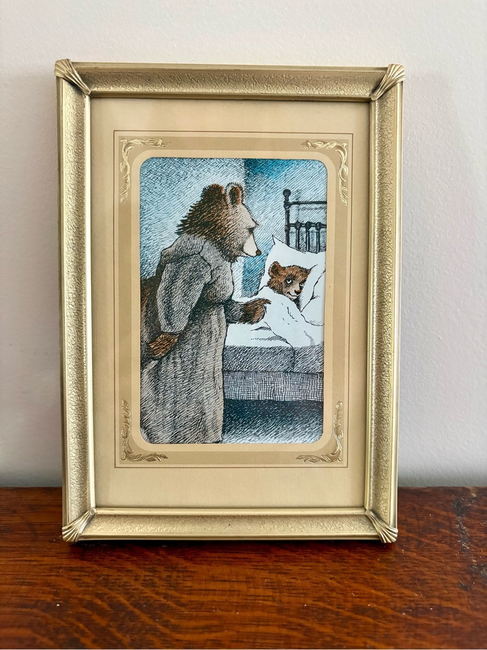 Gold Framed Bear Illustration Wall Art